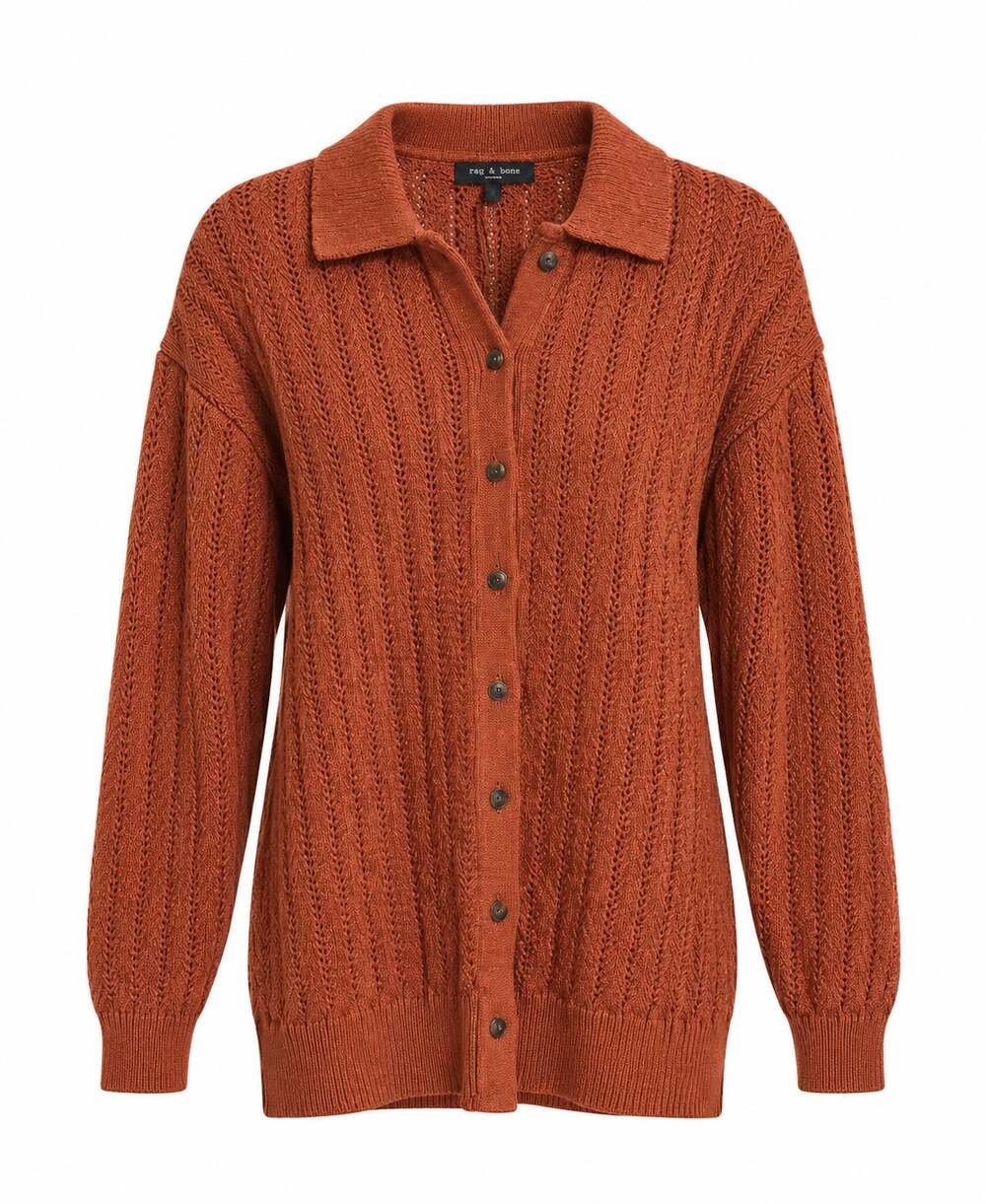 Rag & Bone Adrienne Open Stitch Cotton Blend Cardigan Sweater Paprika Size Small